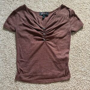 Shyanne Brown Short Sleeve Top with Button Accents